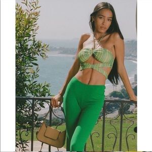 Tiger Mist Green Ribbed Flare Pant M